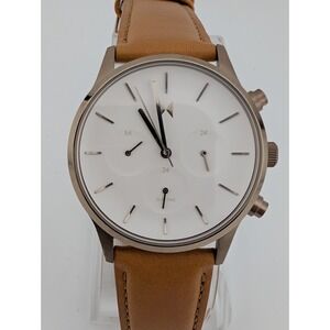 MVMT Duet Watch Women 38mm Silver Case‎ Brown Leather Band- New Battery